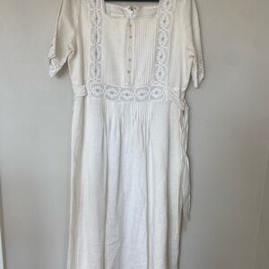 Susan Bristol Cream Long Sleeve Dress with Lace Detail